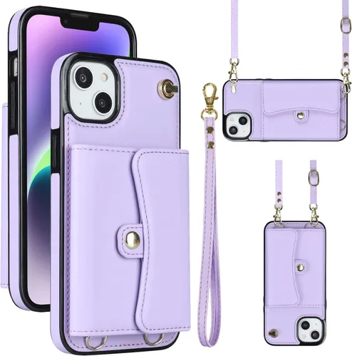 Miniatura 17 de Funda para iPhone 13 de 6.1 pulgadas, bolso cruzado con correa de hombro, funda protectora de moda para iPhone 13 (oro rosa)