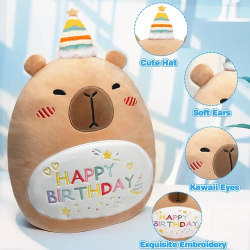 Miniatura 4 de Capybara - Almohada de peluche de cumpleaños de 14 pulgadas, bonita almohada de feliz cumpleaños Capybara, regalos para niños y niñas