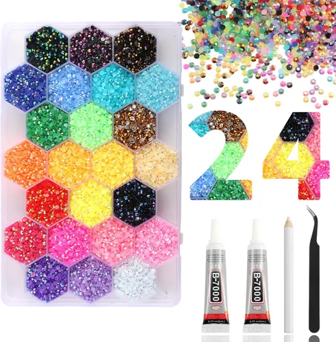 Miniatura 12 de 15000 diamantes de imitación con parte trasera plana para manualidades, cristales de colores mixtos de 0.118 pulgadas, gemas de resina con purpurina