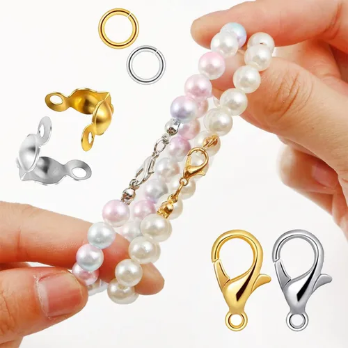 Miniatura 6 de El juego de 1250 accesorios para fabricación de joyas incluye 800 conectores de anillo de salto abierto, 300 puntas de cuentas cubiertas de nudo