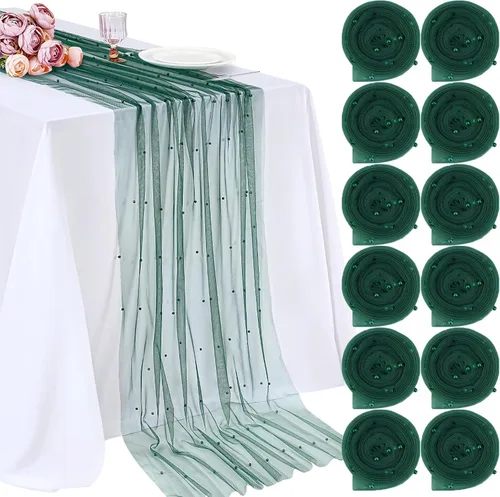 Miniatura 35 de LuoluoHouse Camino de Mesa de Perla para Centros de Mesa de Boda: Camino de Mesa de Perla de 10 pies, Decoración de Mesa de 29x120 Pulgadas de Tul