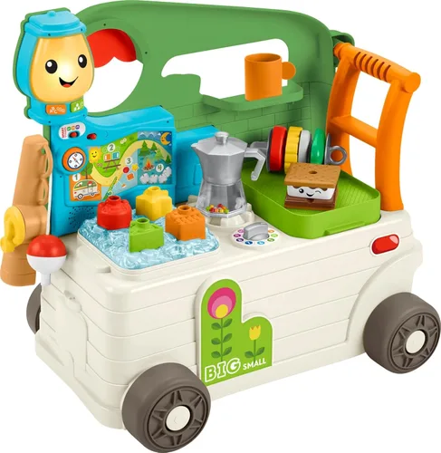 Fisher-Price Juguete de Bebé a Niño Pequeño Laugh & Learn 3-en-1 Caminador y Centro de Actividades Camper Portátil con Smart Stages para Edades de