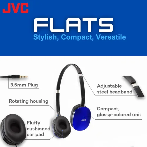 Miniatura 2 de JVC Auriculares planos con cable para la oreja - Diseño plano y plegable - Controlador de 30mm para un sonido potente - Almohadillas suaves