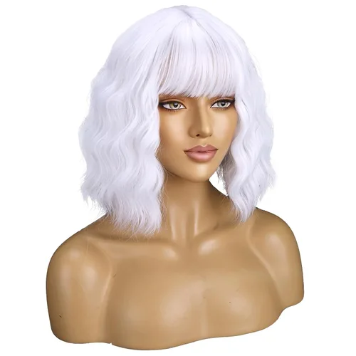 Miniatura 24 de BERON Pelucas cortas verdes para mujer, peluca rizada ondulada con flequillo para niñas, pelucas de cabello de color verde aguacate, peluca