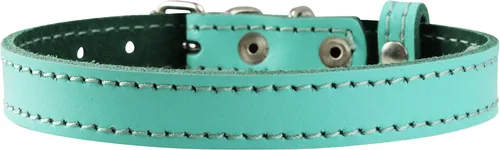 Miniatura 3 de Collar de perro de cuero genuino para perros y cachorros más pequeños, 3 tamaños, turquesa (cuello: 9.25"-11"; 1/2" de ancho)