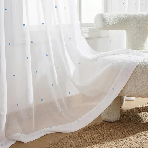 Miniatura 3 de Deconovo Cortinas traslúcidas blancas bordadas para dormitorio, con ojales en la parte superior, juego de 2, 52 pulgadas de ancho x 84 pulgadas
