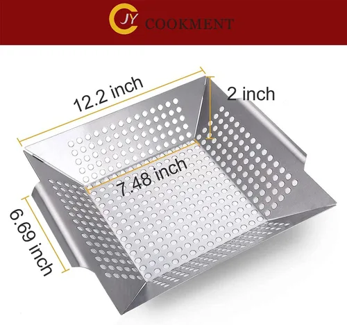 Miniatura 4 de JY COOKMENT Cesta para Parrilla - Cesta de Parrilla de Acero Inoxidable para Uso Interior y Exterior, Cesta para Parrilla de Verduras de Servicio