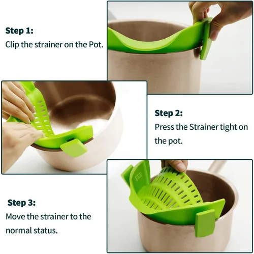 Miniatura 8 de AUOON - Colador con clip para todas las ollas, colador de silicona para pasta, colador de cocina para drenar fideos, grasa de carne molida