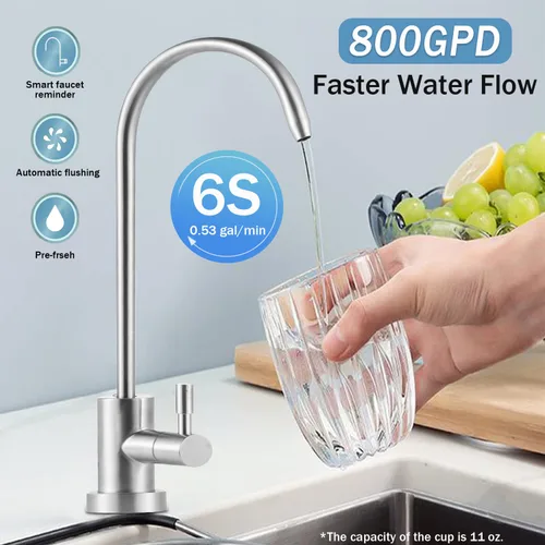 Miniatura 4 de Sistema de filtración de agua RO, flujo rápido de 800 GPD, sin tanque, reduce TDS, 2:1 puro para drenar filtros RO de larga vida útil utilizada