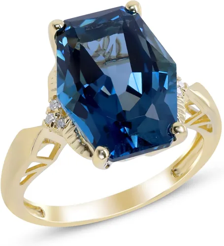 Miniatura 2 de Gin & Grace Anillo de topacio azul Londres auténtico de oro amarillo de 14 con diamantes para mujer, joyería hecha a mano con forma de topacio azul