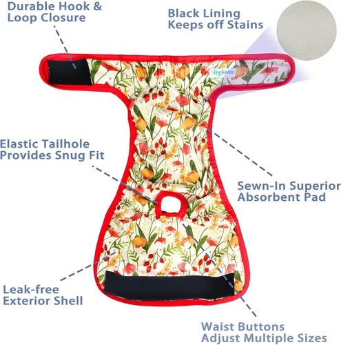 Miniatura 2 de Leekalos Pañales reutilizables lavables para perras (3 unidades) – Pañales para perras altamente absorbentes – Pañales ajustables para cachorros