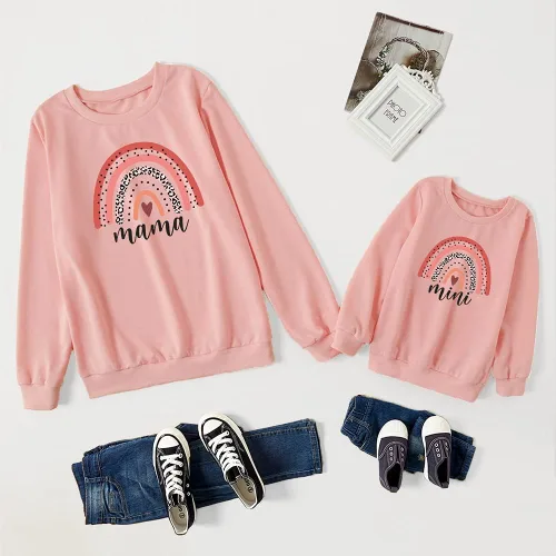 Miniatura 2 de Mommy and Me - Trajes a juego con estampado de arcoíris, camiseta de manga larga, ropa de otoño, Arco iris