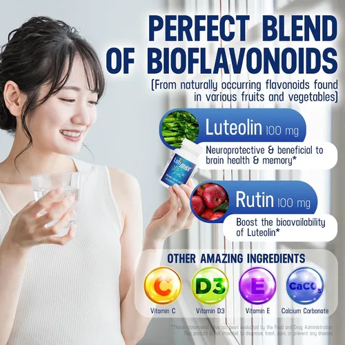 Miniatura 5 de Luti max Complejo de luteolina con rutina, suplementos cerebrales de apoyo inmunológico, bioflavonoides con vitamina C, D y E para problemas