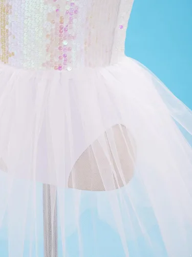 Miniatura 12 de JEATHA Kids Girls Sleeveless Shiny Sequins V-Back Tank Leotard Dress Lyrical Latin Jazz Ballroom Dancewear