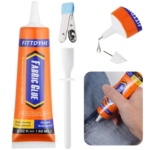 FITTDYHE Pegamento para Tela Permanente, 60 ML Pegamento Transparente Lavable para Ropa, Súper Adhesivo para Tela para Strass, Parches, Ropa, Denim,