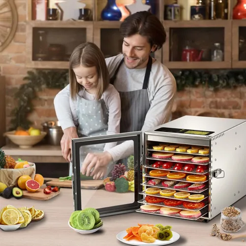 Miniatura 8 de Cercker - Máquina deshidratadora de alimentos con 8 bandejas de acero inoxidable, deshidratador de 500W para charqui, secador de hongos a 190ºF