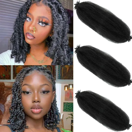 Cabello afro elástico y torcido de 8 pulgadas, 3 paquetes de cabello preesponjado de trenza Marley Twist para mujeres negras (8 pulgadas, 3 1b