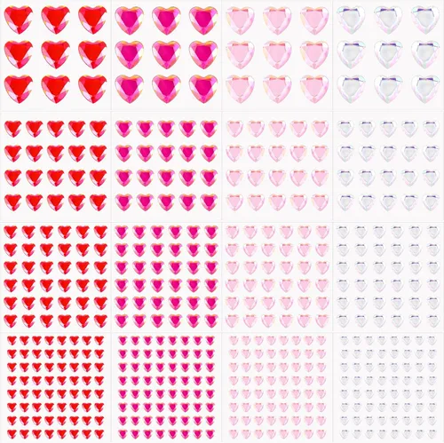 Miniatura 9 de Chuangdi 516 calcomanías de diamantes de imitación de corazón, acrílicas, gemas de corazón, gemas de cristal, autoadhesivas, parte trasera plana