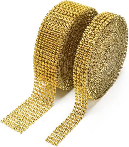 Miniatura 8 de BTSD-home Rollo de cinta de diamantes de imitación de 20 yardas, 2 rollos, para pasteles de boda, decoraciones de cumpleaños, eventos de baby Negro