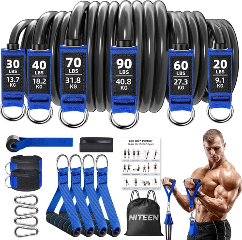 Bandas de resistencia pesadas para entrenar, bandas de resistencia NITEEN con asas, bandas de peso para ejercicio para hombres y mujeres, bandas de