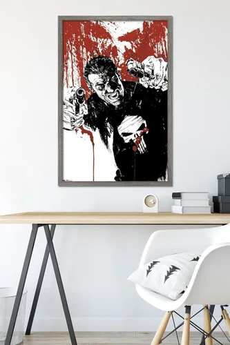 Miniatura 6 de Trends International Marvel Comics - Póster de pared de The Punisher - Pistols, 22.375 x 34 pulgadas, versión enmarcada de madera de granero