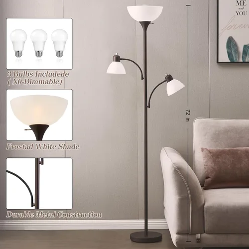Miniatura 3 de Luvkczc Lámparas de pie para sala de estar, lámpara de pie de 72" de alto, lámpara torchiere con 2 lámparas de lectura, lámpara de pie industrial