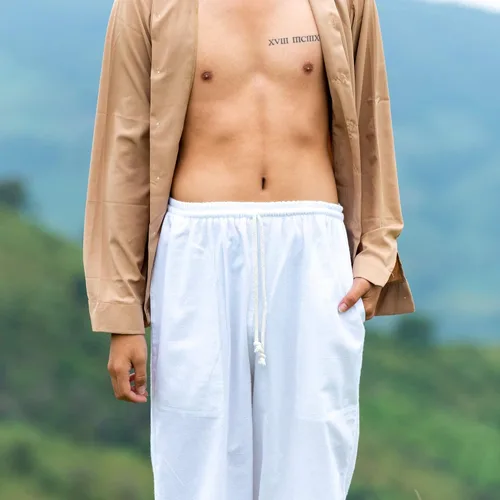 Miniatura 6 de Pantalones de yoga para hombre con cintura elástica de algodón