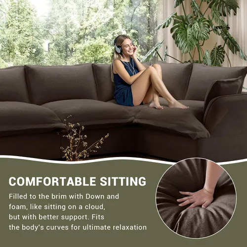 Miniatura 4 de Sofá modular de mezcla de lino para sala de estar, cómodo sofá modular con relleno de plumón, moderno sofá cama convertible con asiento profundo