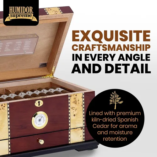 Miniatura 3 de Humidor Supreme Solana de escritorio para puros con cajón de accesorios, bandeja de cedro español y divisores Caja de almacenamiento para puros