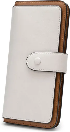 Miniatura 11 de Cartera de cuero con bloqueo RFID para mujeres, diseño delgado de triple pliegue con 14 ranuras para tarjetas y bolsillo con cremallera, Negro