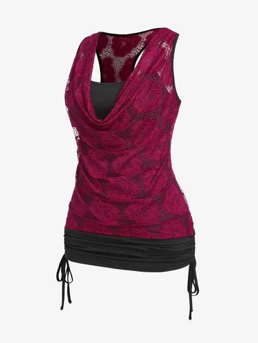 Miniatura 3 de ROSE GAL Túnica de encaje para mujer, talla grande, cuello en V, camiseta sin mangas gráfica, casual, para verano, linda túnica