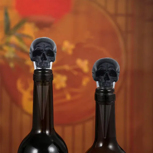 Miniatura 7 de Tapón de vino con diseño de calavera negra con lazo sellado de goma, accesorios de regalo para bar, boda, banquete, fiesta, vino, champán, amantes