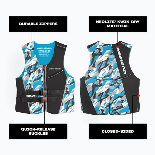 Miniatura 5 de Airhead CAMO Cool Kwik-Dry Neolite Flex Life Jacket for Adults - USCG Approved Life Vest for Women & Men, Lightweight Flexible Watersports Vest for
