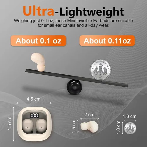 Miniatura 8 de Auriculares invisibles pequeños inalámbricos para el trabajo, auriculares ocultos de perfil bajo para dormir con pantalla LED, sonido estéreo