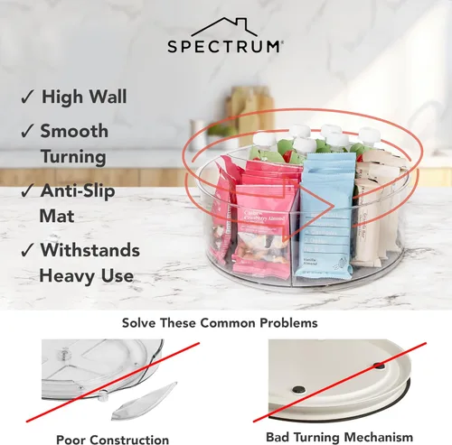 Miniatura 3 de Spectrum Organizador giratorio dividido de 11 pulgadas, gris carbón, organizador de almacenamiento Lazy Susan, 3 divisores giratorios Lazy Susan