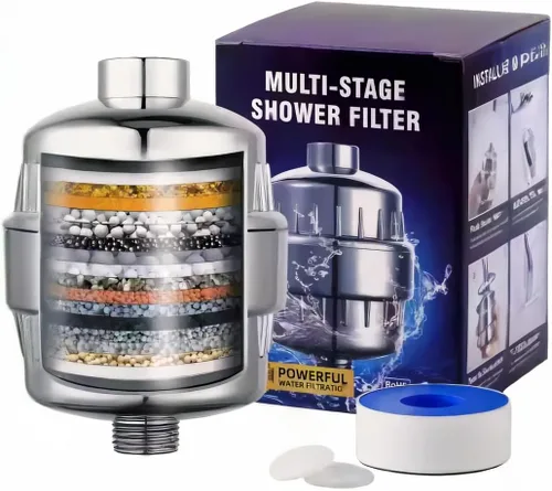 Filtro de ducha para agua dura, suavizante de agua de alto rendimiento, elimina el cloro y el fluoruro. Agua blanda filtrada con vitamina A С E. El