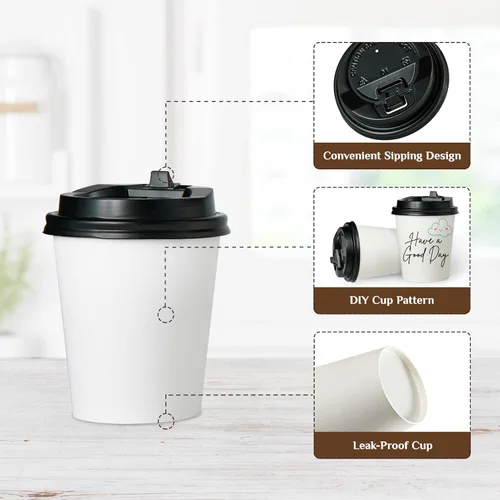 Miniatura 5 de Vplus Paquete de 500 tazas de café de papel de 8 onzas, tazas de café desechables de 8 onzas con tapas, bebida fría/caliente, para el hogar, viajes