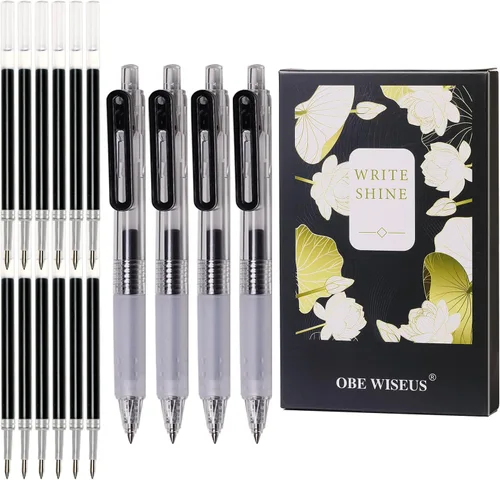 Miniatura 9 de Bolígrafos de punta ultrafina 0.38 de escritura suave retráctiles para diario, planificador, toma de notas, punta de 0.38 mm, tinta negra de secado