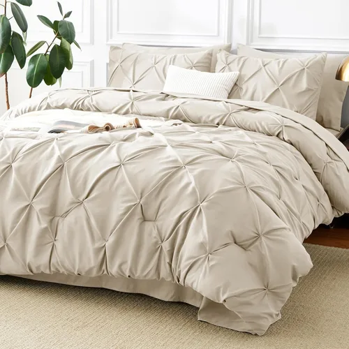 Miniatura 24 de CozyLux - Juego de ropa de cama con pliegues plisados de 7 piezas en una bolsa; edredón tamaño King para todas las estaciones, sábanas, fundas