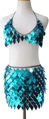 Miniatura 2 de Nicute Conjunto de falda de lentejuelas y lentejuelas para festivales, conjunto sexy de verano, playa, bikini para mujeres y niñas