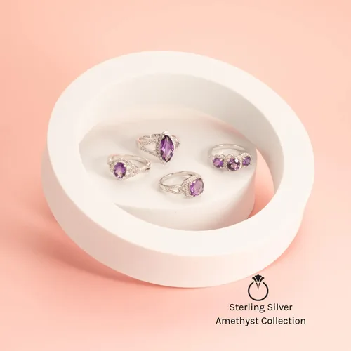 Miniatura 5 de Anillo de plata de ley de 2,25 quilates con amatista de corte marquesa, tallas 5 a 9