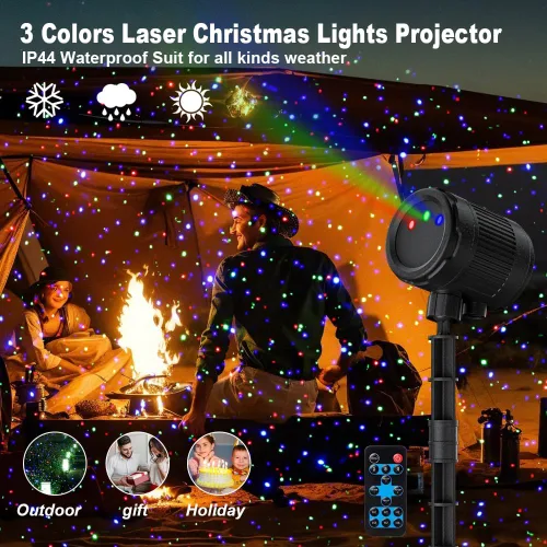 Miniatura 6 de Luces láser de Navidad para proyección al aire libre, proyector de luces láser de 3 colores, espectáculo de luces de luciérnagas con control remoto