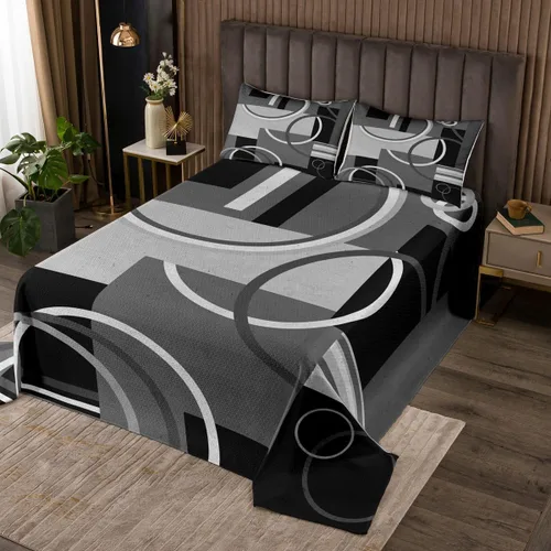 Miniatura 2 de Erosebridal Juego de edredón moderno con diseño de círculos, color gris, negro y blanco, tamaño King, juego de colcha cuadrada con diseño de Multi 08