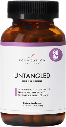 Foundation Skincare Vitaminas para el cabello sin enredos (suministro para 60 días) – Suplemento de colágeno y biotina para mujeres y hombres,