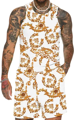 Conjunto de camiseta sin mangas con estampado floral para hombre, camiseta deportiva casual con estampado de lujo, ropa deportiva hawaiana,