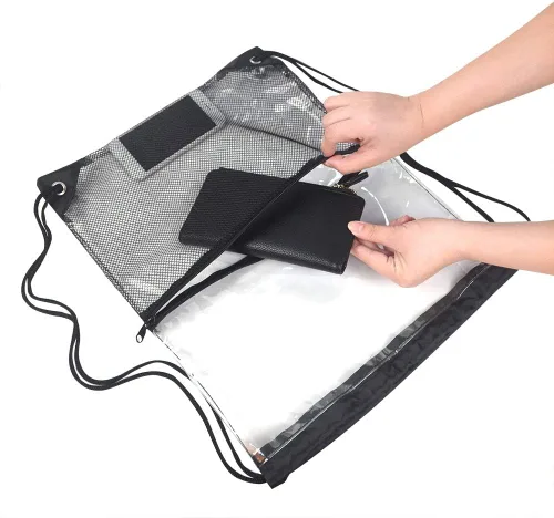 Miniatura 3 de Bolsa de cordón transparente impermeable con cordón para estadio, Negro (mesh black), M, Viajar