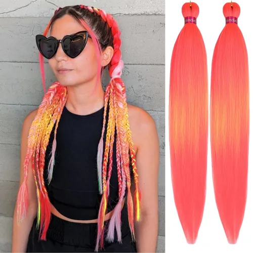 Miniatura 32 de Cabello trenzado preestirado, cabello trenzado degradado de 28 pulgadas, paquete de 8 extensiones de cabello trenzado de mezcla de colores sedosos