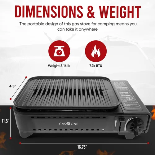 Miniatura 7 de GasOne Estufa Parrilla de Propano o Butano GS-2400P de Combustible Dual Portátil para Acampar Estufa de Gas con Estuche de Transporte