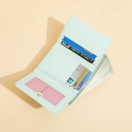 Miniatura 3 de JIUFENG Cartera corta con bloqueo RFID para mujer, multiusos, con cremallera, plegada, monederos, bolsas para múltiples tarjetas, organizador