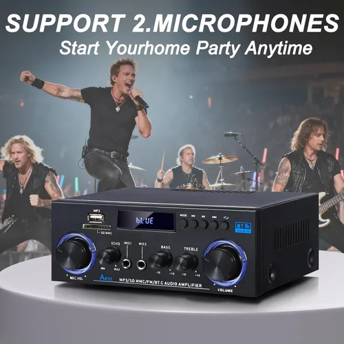 Miniatura 6 de AK50 Amplificador estéreo de audio para el hogar, receptores estéreo de 400 W, sistema de amplificador de potencia Bluetooth 5.0 de 2 canales, radio